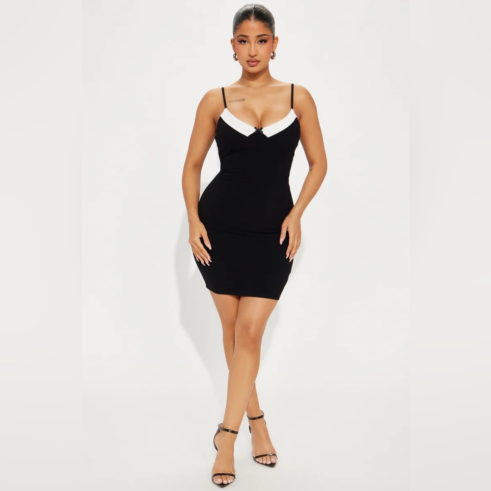 Amy Ribbed Mini Dress - Black/White Fashion Nova